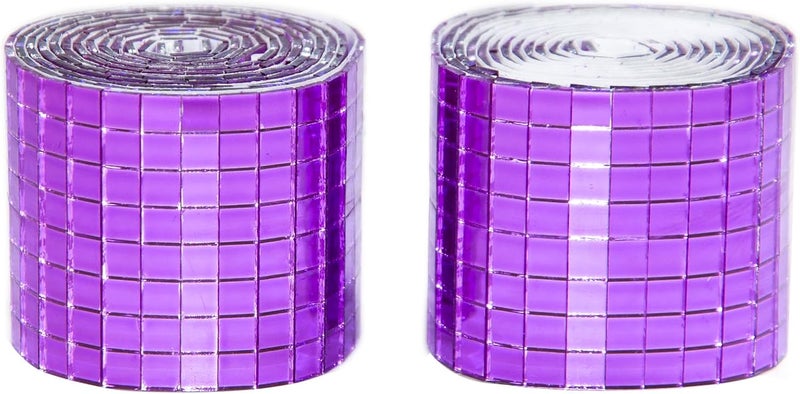 Giftmeet Self Adhesive Mosaic Tiles, 3200 Pieces Disco Ball Tiles, 5 x 5 mm Glass Mirror Mosaic Tiles, Square Mirror Tiles Sticker for DIY Vase, Art Collage, Photo Frames, Home Party 2 Rolls (Purple) - Image 1